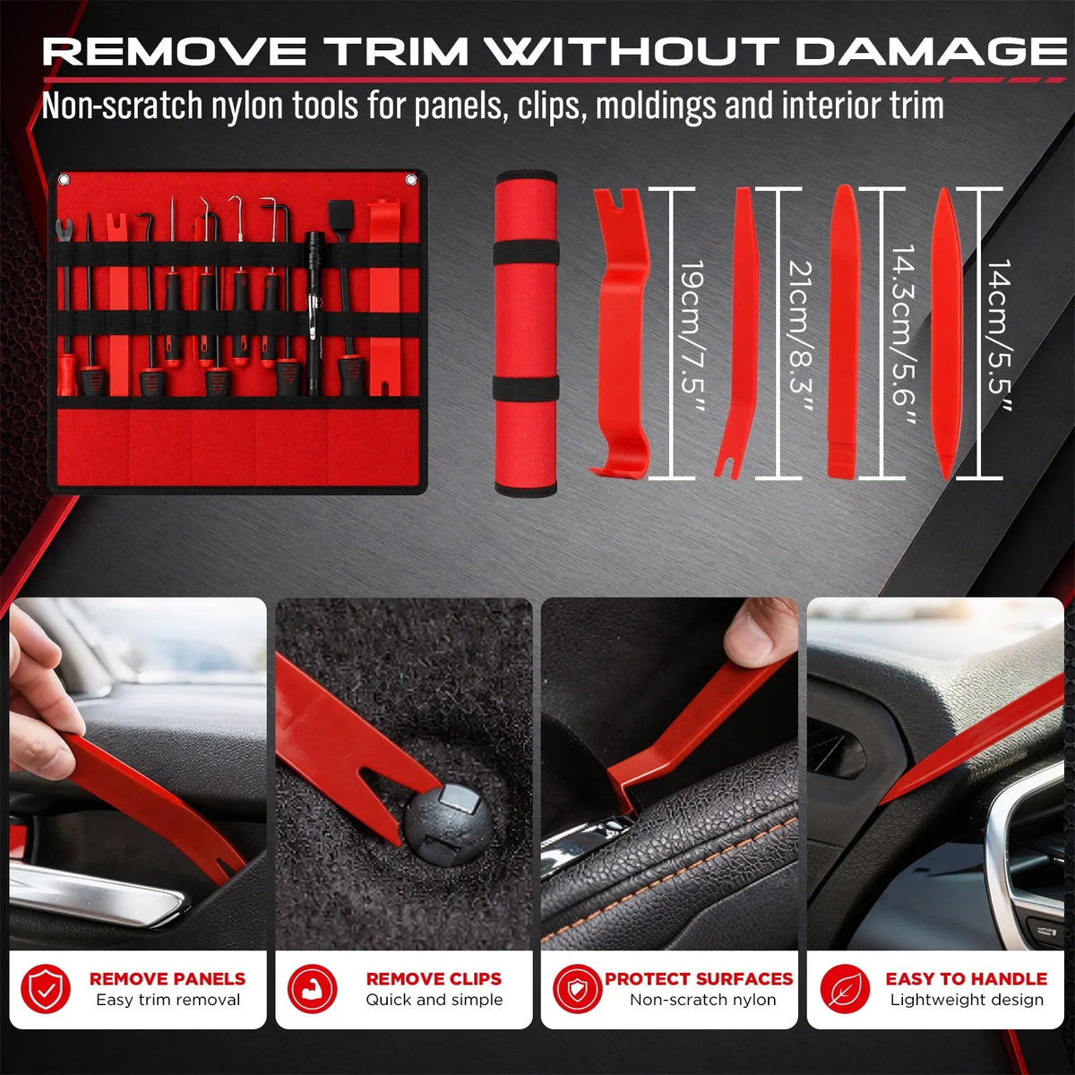 SEDY 15pc Auto Trim Removal Tool Kit Pick & Hook Set LED Magnetic Pickup