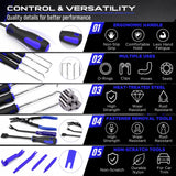 SEDY 18Pcs Auto Trim Removal Tool Kit Pick and Hook Set LED Magnetic Pickup - 45-Degree Angle