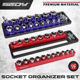 SEDY 2Pc Magnetic Socket Organizer 1/2 Drive Metric SAE Sockets Storage Holder - Front View