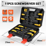 11-Pieces Magnetic Screwdriver Set with Case Magnetizer Demagnetizer Flat Head - Top-Down View