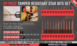 24Pc Torx Bit Set Star Head Screwdriver Bit Long Security Temper Proof T5-T40 - Front View