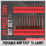 24Pc Torx Bit Set Star Head Screwdriver Bit Long Security Temper Proof T5-T40 - Top-Down View