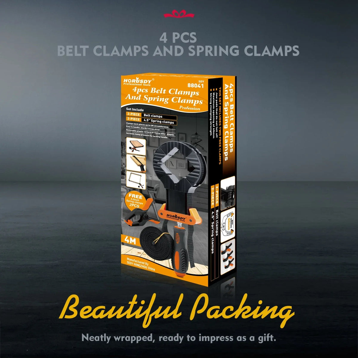 HORUSDY 4PCS Belt Clamp Set Spring Clamps 4M Adjustable Strap Frame Woodworking