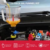 17-Piece Engine Oil Funnel Set 12 Adapters Elbow Fitting Magnetic Storage Tray - Front View