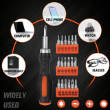 HORUSDY 19 Pcs Ratchet Precision Screwdriver Bits Set Slotted Phillips Tox Hex - Close-Up Angle