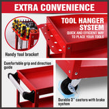 Blue 3-Tier Tool Cart Trolley Toolbox Workshop Garage Storage 150KG Organizer Garage - Low Angle