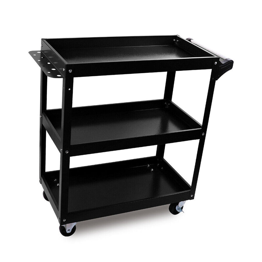 HORUSDY 3 tier tool cart trolley on wheels, black powder-coated steel