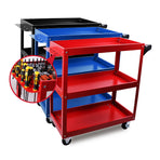 HORUSDY 3 tier tool cart trolley on wheels, black powder-coated steel, three storage trays