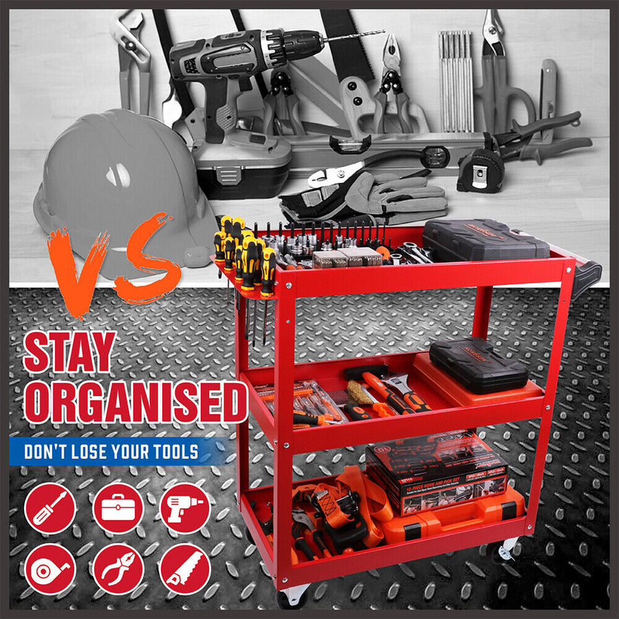 HORUSDY 3 tier tool cart trolley on wheels, black powder-coated steel, image 9