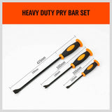 3Pc Impact Pry Bar Set Crowbars Nail Puller Go-Through Hammer Head Mechanic New - Side View