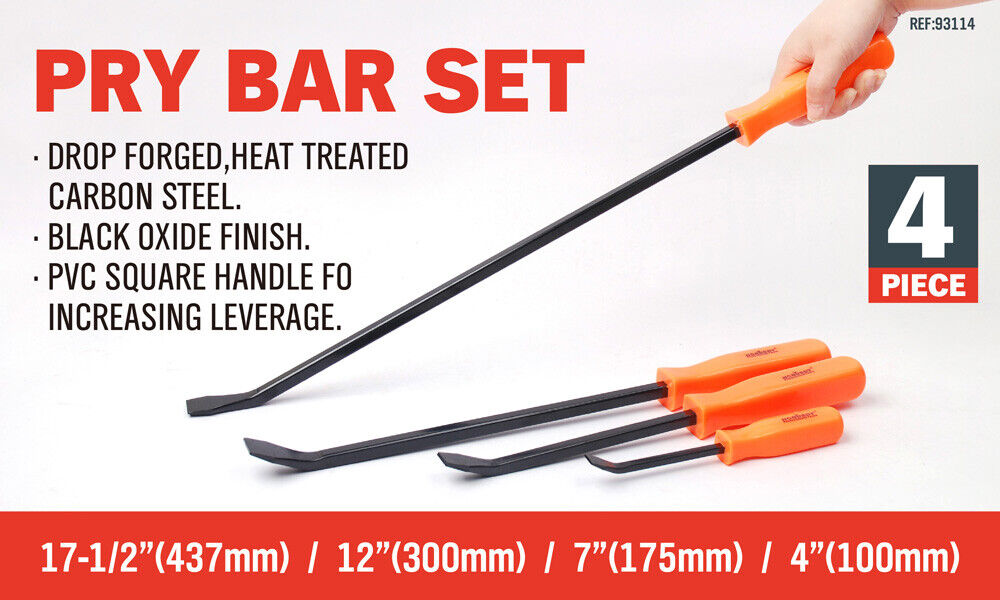 Horusdy 4Pc Steel Pry Bar Set Heavy Duty Mechanic Crowbar Car  4 7 12 17-1/2
