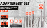 16Pc Socket Bit Adaptor Set Power Drill Nut Driver Extension Screwdriver Bits - Front View