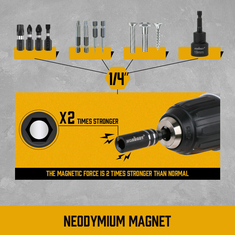 10Pc Magnetic Extension Socket Drill Bit Holder 1/4 Hex Screwdriver Nut Driver