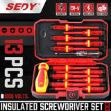 SEDY 13Pcs 1000V Magnetic Insulated Electrician Screwdriver Set VDE Certified - Front View