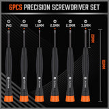 6Pc Precision Screwdriver Set Phillips Slotted Electronic PC Repair Small Driver - Side View