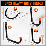 12Pc Wall Mount Hooks Set Heavy Duty Steel Garage Storage Rack Utility Hangers - Side View