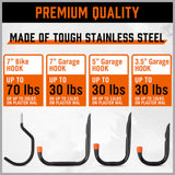 12Pc Wall Mount Hooks Set Heavy Duty Steel Garage Storage Rack Utility Hangers - Rear View