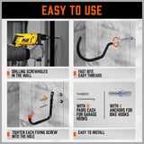 12Pc Wall Mount Hooks Set Heavy Duty Steel Garage Storage Rack Utility Hangers - Close-Up Angle