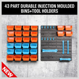 43Pc Bins Wall Mounted Parts Storage Rack Tools Holder Organiser 2 Peg Borads - Top-Down View