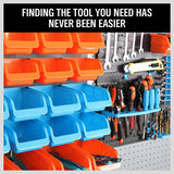 43Pc Bins Wall Mounted Parts Storage Rack Tools Holder Organiser 2 Peg Borads - Rear View