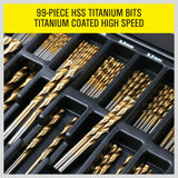 99Pc Drills Set HSS Titanium Coated Wood Plastic Metal Metric 1.5-10mm With Case - Side View