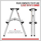 2-Step Portable Folding Ladder, Aluminum Frame Lightweight Home Ladder with Anti Slip Design, 150KG Capacity - Side View