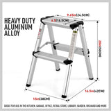 2-Step Portable Folding Ladder, Aluminum Frame Lightweight Home Ladder with Anti Slip Design, 150KG Capacity - Rear View