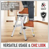 2-Step Portable Folding Ladder, Aluminum Frame Lightweight Home Ladder with Anti Slip Design, 150KG Capacity - Close-Up Angle