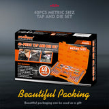 40Pc Tap And Die Set Metric Szie Screw Screwdriver Thread Drill W/t Pitch Gauge - Low Angle