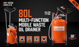 HORUSDY 80L Waste Oil Drainer Pneumatic Fluid Collection Workshop with Extractor - Front View