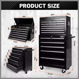 Black15 Drawer Tool Box Trolley Cabinet Storage Cart Garage Toolbox Organiser - Side View