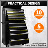 Black15 Drawer Tool Box Trolley Cabinet Storage Cart Garage Toolbox Organiser - Close-Up Angle
