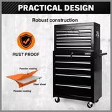 Black15 Drawer Tool Box Trolley Cabinet Storage Cart Garage Toolbox Organiser - Low Angle