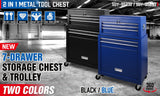 7 Drawer Tool Box Chest Cabinet Trolley Toolbox Garage Storage Lockable Blue - Front View