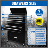 7 Drawer Tool Box Chest Cabinet Trolley Toolbox Garage Storage Lockable Blue - Side View