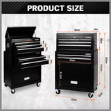 Black Tool Box 7 Drawer Chest Cabinet Trolley Toolbox Garage Storage Lockable Brake - Top-Down View