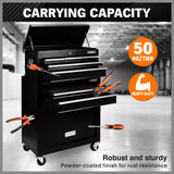 Black Tool Box 7 Drawer Chest Cabinet Trolley Toolbox Garage Storage Lockable Brake - 45-Degree Angle