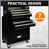 Black Tool Box 7 Drawer Chest Cabinet Trolley Toolbox Garage Storage Lockable Brake