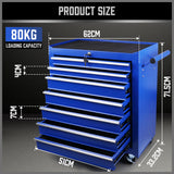 7-Drawer Drawer Tool Box Trolley Cabinet - Blue or Black Heavy Duty Tool Chest Garage Storage Cart Organizer - Side View