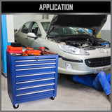 7-Drawer Drawer Tool Box Trolley Cabinet - Blue or Black Heavy Duty Tool Chest Garage Storage Cart Organizer - Low Angle