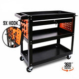 3-Tier Drawer Tool Storage Trolley Workshop Cart Steel Chest w/t Pegboard Hooks - Extra Image