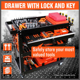 3-Tier Drawer Tool Storage Trolley Workshop Cart Steel Chest w/t Pegboard Hooks - Front View