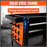 3-Tier Drawer Tool Storage Trolley Workshop Cart Steel Chest w/t Pegboard Hooks - Side View