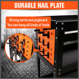 3-Tier Drawer Tool Storage Trolley Workshop Cart Steel Chest w/t Pegboard Hooks - Top-Down View