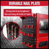 3-Tier Heavy Duty Steel Tool Trolley - Workshop Cart with Pegboard, Hooks and Locking Swivel Casters - Rear View