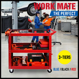3-Tier Heavy Duty Steel Tool Trolley - Workshop Cart with Pegboard, Hooks and Locking Swivel Casters - Extra Image