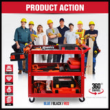 3-Tier Heavy Duty Steel Tool Trolley - Workshop Cart with Pegboard, Hooks and Locking Swivel Casters - Extra Image