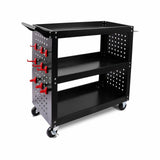 3-Tier Heavy Duty Steel Tool Trolley - Workshop Cart with Pegboard, Hooks and Locking Swivel Casters - Extra Image
