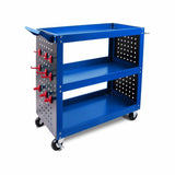 3-Tier Heavy Duty Steel Tool Trolley - Workshop Cart with Pegboard, Hooks and Locking Swivel Casters - Extra Image