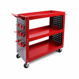 3-Tier Heavy Duty Steel Tool Trolley - Workshop Cart with Pegboard, Hooks and Locking Swivel Casters - Extra Image